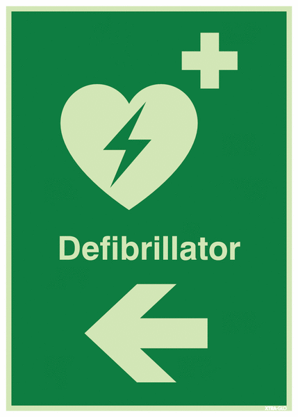 Defibrillator - Erste-Hilfe-Schilder mit Richtungspfeil ...