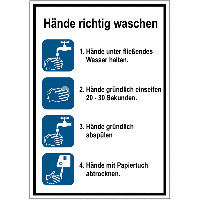 Hände richtig waschen - Aushang für allgemeine Hygieneregeln mit Piktogrammen