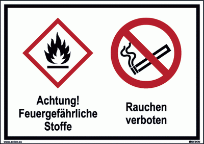 Schild mit einem Gefahrstoffsymbol und einem Verbotszeichen