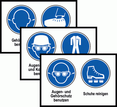 Mehrsymbolschilder mit jeweils zwei Gebotszeichen und den jeweiligen Hinweisen