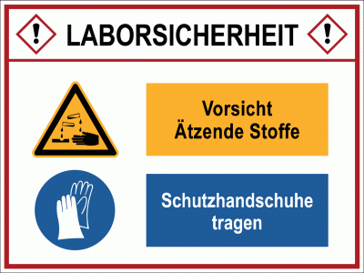 Kombischild Vorsicht ätzende Stoffe und Schutzhandschuhe tragen