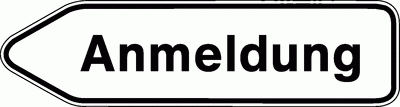 Wegweiser-Schild Anmeldung