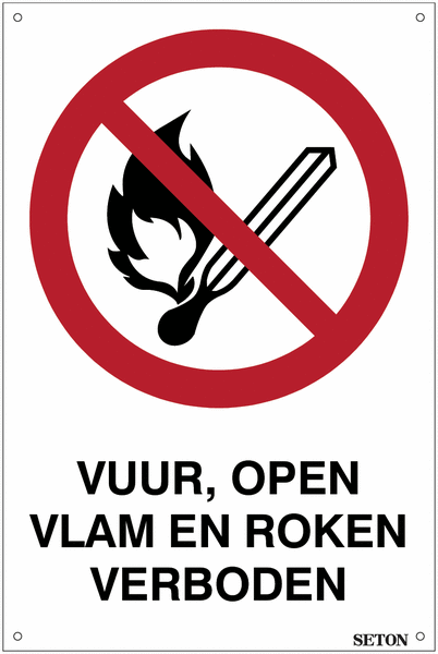 Verbodsbord Van Groot Formaat Iso 7010 Vuur Open Vlam En Roken Verboden P003 Seton Belgie