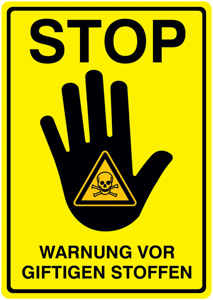 Warnung vor giftigen Stoffen - STOP-Kombischilder, Symbol nach ASR A1.3-2013, DIN EN ISO 7010 ...