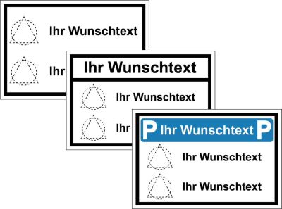 Parkplatz-Kombinationsschilder mit Wunschsymbolen und Wunschtexten