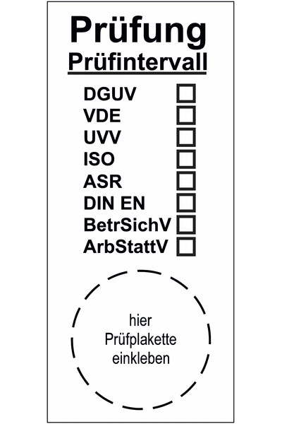 SETON Grundplakette mit verschiedenen Prüfnormen