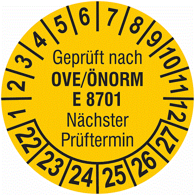 SETON Prüfplakette Geprüft nach OVE/ÖNORM E 8701 Nächster Prüftermin