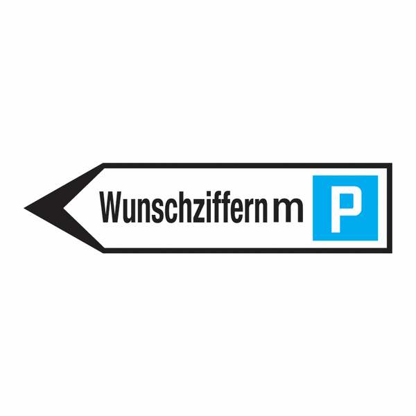 Wegweiser mit Distanzangabe zum Parkplatz Schweiz mit Wunschtext