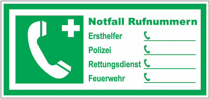 Notfall Rufnummern - Notfall- und Notruf-Hinweisschilder | SETON