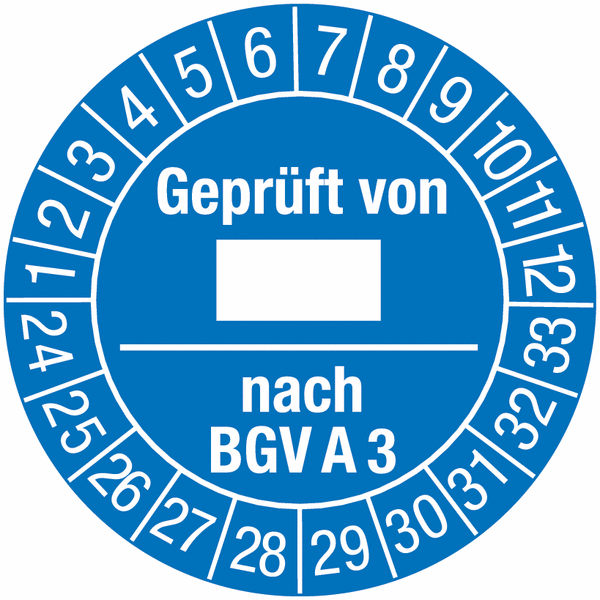 Geprüft von ... nach BGV A3 - Prüfplaketten mit Sicherheitsstanzung ...