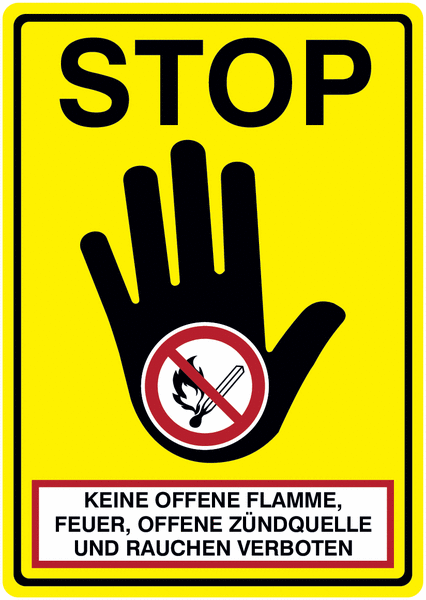 Keine offene Flamme, Feuer, offene Zündquelle und Rauchen verboten