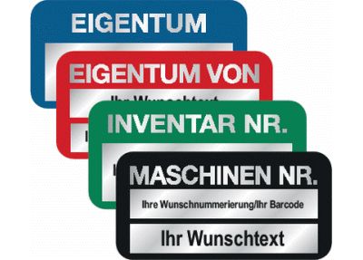 STANDARD Inventaretiketten, mit Nummerierung und Text nach Wunsch