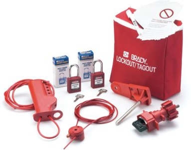 Inhalt eines Lockout-Tagout-Sets von BRADY